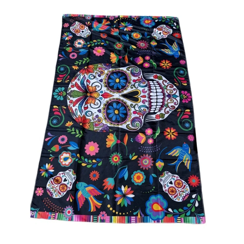 Sugar Skull Day of the Dead Floral Fiesta Banner Wall Tapestry Backdrop Decor